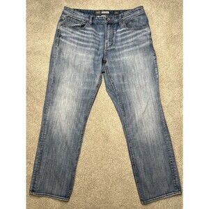 BKE Buckle Nolan Straight Leg Jeans Mens 32S Denim Western Blue Whiskering 32X29